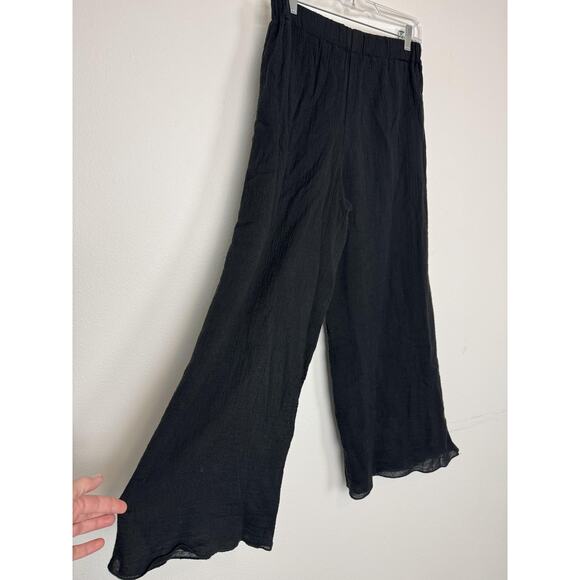 The Handloom Gauze Pants Womens S/M Black Wide Leg Slit Drawstring Cotton Lined - Picture 7 of 13